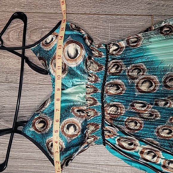 Blue and Green Pleated Maxi Sundress for Prom - Picture 2 of 7